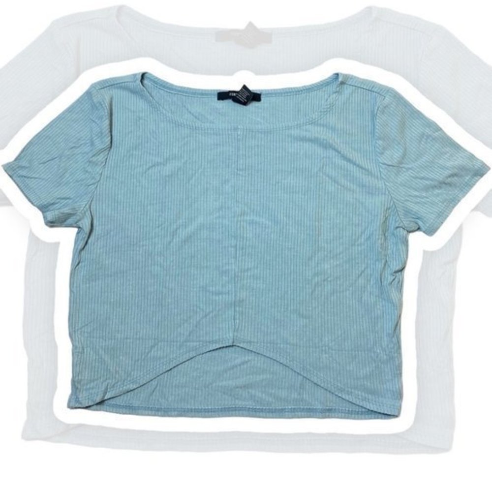 Forever 21 Ribbed Blue Cropped Top- size large